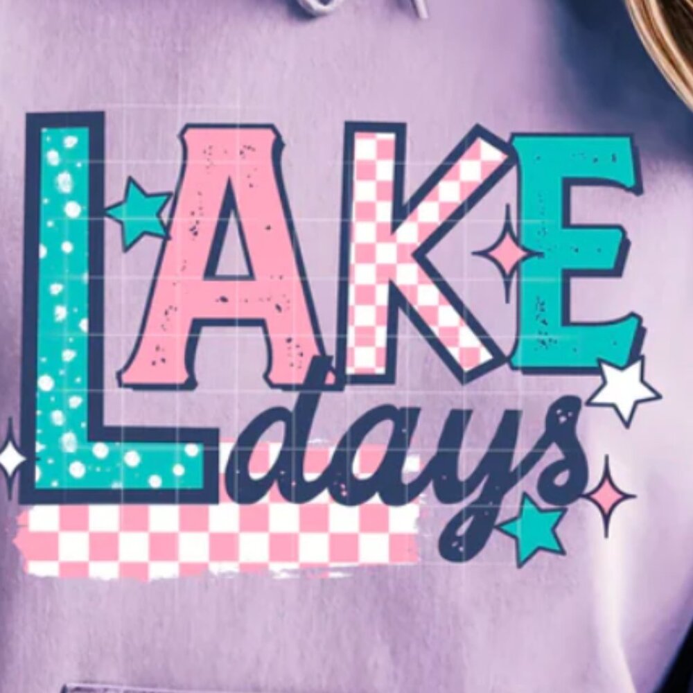 Comfort Colors Tee In ORCHID With "LAKE DAYS" GLITTER Transfer
